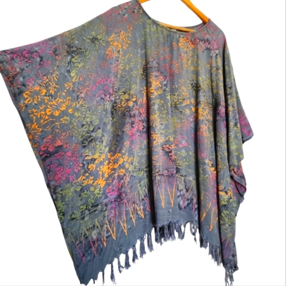 Grey tiedye fringe Hawaiian floral kaftan - Picture 1 of 4